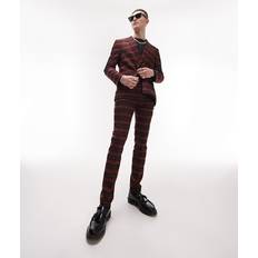 Topman Super Skinny Tartan Checked Suit Trousers - Red