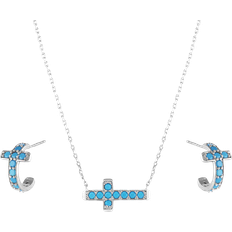 Blue - Women Jewelry Sets Montana Silversmiths Hold Tight Cross Jewelry Set - Silver/Blue