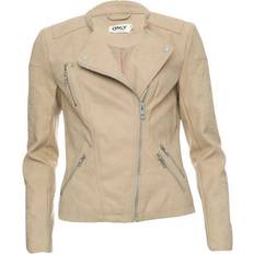 Beige - Læderjakker Only Ava Imitation Leather Jacket - White Pepper