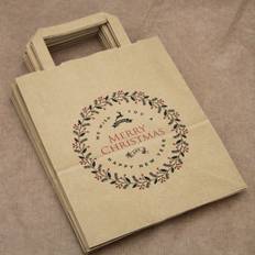 Brown Gift Bags Luck and Luck Merry Christmas Party Bags Kraft Brown with Handles x 10 Gift bags