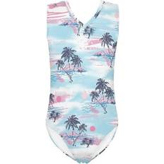 Purple Swimwear ForUDesigns FOR U DESIGNS Hawaiian Style V Neck One Piece Swimsuit for Kids Girls 11-12 Years Breathable Sleeveless Bathing Suit Coconut Tree Summer Swimwear