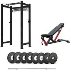 Muscle Squad P3 Power Rack, Bench, Barbell and Weights Packages Competition Metal Core Bumper Olympic Weight Plates 20kg 15kg 10kg Olympic