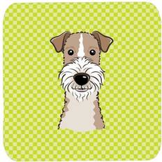 Coasters on sale CoolCookware Checkerboard Lime Green Wire Haired Terrier Coaster