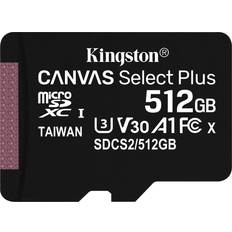 512 Go - microSDXC Cartes mémoire Kingston Canvas Select Plus microSDXC Class 10 UHS-I U3 V30 A1 100/85MB/s 512GB