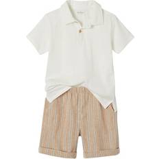 Vertbaudet Boy's Festive Polo Shirt & Shorts Set - White Stripes