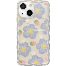 iPhone14 Case for Women Girly, Fashion Wave Grip Design & Aesthetic Floral Pattern, Soft TPU Protective Clear Phone Case for iPhone14
