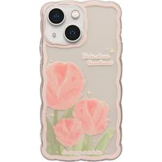 iPhone14 Case for Women Girls, Lovely Floral Pattern Wave Comfortable Grip Design for Girly, Slim Thin Soft Flexible TPU Clear Protective Phone Case