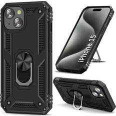 Mascot Case for iPhone 15 Phone Case Black iPhone 15 Case with Ring,wirh Stand,Military Grade for iPhone 15 6.1'' Black