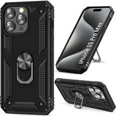 Mascot Case for iPhone 15 Pro Max with Rotatable Ring Stand, Military Grade Shockproof 15 Pro Max Case for iPhone 15 Pro Max 6.7'' Black