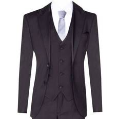 Tuxedo Suit Classic Satin Dinner Tailored Fit Wedding Prom - Black