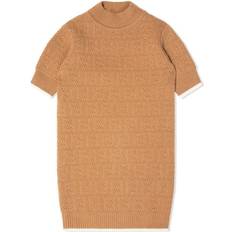 Wool Dresses Fendi Girls Relaxed Fit FF Wool Knit Dress Beige 10Y