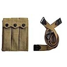 Warcraft Exports U.S. Army GI USGI WWII Triple Magazine Thompson Belt Holster Cell Canvas Påse med M1903 Thompson SMG justerbar kerr mönster string kaki färg kombo