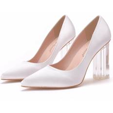 XZGSTORE US4.5 AU4/4.5 EUR35 22.5cm, White 9cm Crystal High Heels Pointed Toe Prom Shoes Women Satin Bridal Wedding Pumps