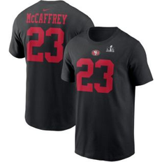 T-shirts Nike Men's Christian McCaffrey Black San Francisco 49ers Super Bowl Lviii Patch Player and Number T-shirt Black