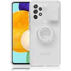 FoneFunShop Compatible With Samsung A72 SM-A726B 5G White Case With Camera Protection Hand Ring