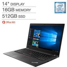 Lenovo Windows 10 Laptops Lenovo ThinkPad T480S Laptop: Core i7-8550U, 16GB RAM, 512GB