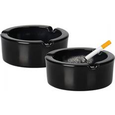 Ashtrays Koopman Glass Ashtray Round Black Stackable Cigarette Smoking Home 2x