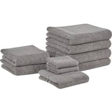 Beliani Set of 9 Cotton Terry Bath Towel Grey