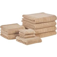 Beige - Bomullsfrotté Badlakan Beliani Handduk Mitiaro Set om 9 Beige Badlakan Beige