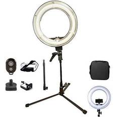 PyxelStudio 40W 300W equivalent 5500K Fluorescent Dimmable 13.5" Ring Light Kit Stand, Flexi Adapter & White Bluetooth Trigger