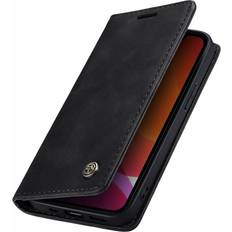 Apple iPhone 13 mini Wallet Cases FoneFunShop Compatible With iPhone 13 Mini Wallet Case in Black Handmade Leather Magnetic Folio Flip Durable with Kickstand and Cash Card Slots