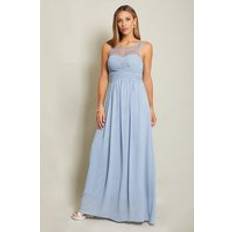 Krisp Gem & Mesh Front Chiffon Maxi Dress Duck Egg Blue