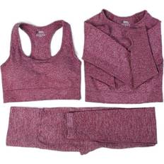 Red Yoga Equipment Greenzech Wine red, 2Pcs Set Women Seamless Yoga Set Gym SportWear Running Outwork Fitness Long SLeeve High Waist Tracksuit Sets