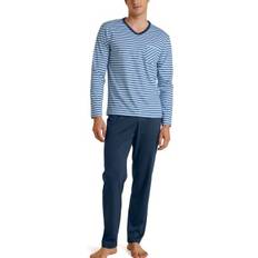 Calida Herr Pyjamasar Calida Rekax Streamline V Neck Long Pyjama Blue Pattern