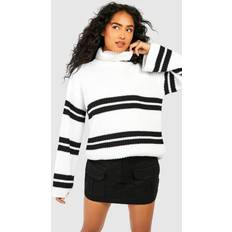 Boohoo Knitted Sweaters Jumpers boohoo Roll Neck Mixed Stripe Jumper White
