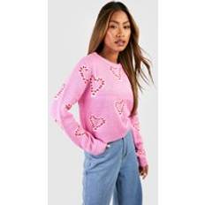 Christmas Jumpers boohoo Heart Candy Cane Crop Christmas Jumper Pink