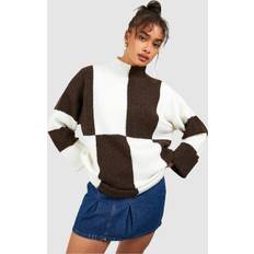 boohoo Colour Block High Neck Jumper Chocolate