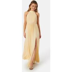 Bubbleroom Occasion Pleated Halter Neck Gown Cream