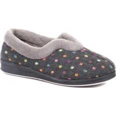 Pavers Wide Fit Polka Dot Slippers Grey