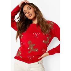 Christmas Jumpers boohoo Gingerbread Christmas Jumper Red