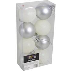 Silver Christmas Tree Ornaments Davies Decoration 8 Pack 50mm Glitter White/Silver Christmas Tree Ornament