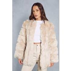 Misspap Oversized Luxe Panelled Faux Fur Coat Sand