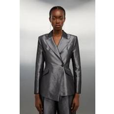 Silver Blazers Karen Millen Asymmetric Metallic Tailored Blazer