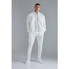 Mies - Valkoinen Puvut boohooMAN Mens Oversized Boxy Bonded Scuba Bomber Set Cream