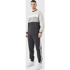 boohooMAN Core Colour Block Jumper Tracksuit - Grey