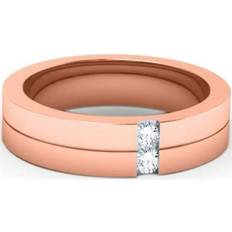 Men - Rose Gold Rings 0.10CT Moissanite VVS1 Round Cut Two Stone Ring 18K Rose Gold over for Men for Special Occasion