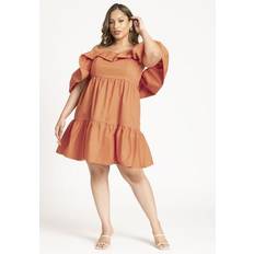 Clothing Eloquii Plus Women's Off The Shoulder Ruffle Mini Dress in Apricot Haze Size 22