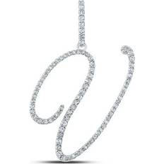 White Gold - Women Charms & Pendants Jewelry Outlet 10kt White Gold Womens Round Diamond V Initial Letter Pendant 1/2 Cttw