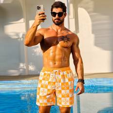 Shein Manfinity Mens Plaid Beach Shorts With Drawstring Waist