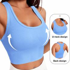 Ribbed Bras Shein Basic Solid Ribbed Knit Yoga Sports Bra - Shockproof