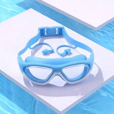 Shein 1pc Boys/Girls Swimming Goggles, Big Frame Waterproof Anti-Fog Swim Goggles With Silicone Strap & Earplugs For Age 4-16