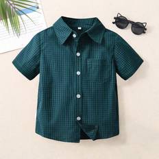 Pojkar Skjortor Shein Young Boy Gingham Print Short Sleeve Shirt