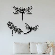 Garden & Outdoor Environment Shein 3pcs/Set Metal Dragonfly Wall Decorations, Outdoor Garden Art Ornament, Fence