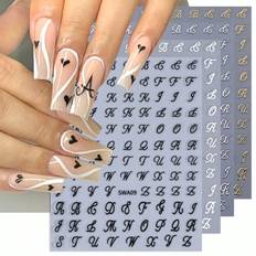 Nagelprodukter Shein 3D Alphabet Nail Stickers 4pcs Black White Gothic Retro Letter Symbol Holographic Manicure Decal