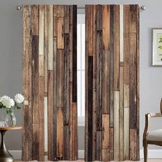 Gardiner & Tillbehör Shein 2pcs Vintage Wooden Planks Printed Window Curtain,Without Holes Curtain, Refer To
