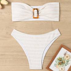 Shein Bikini Sets Shein Striped Buckle & Ruched Bust Separated Bikini Set With Special Fabric